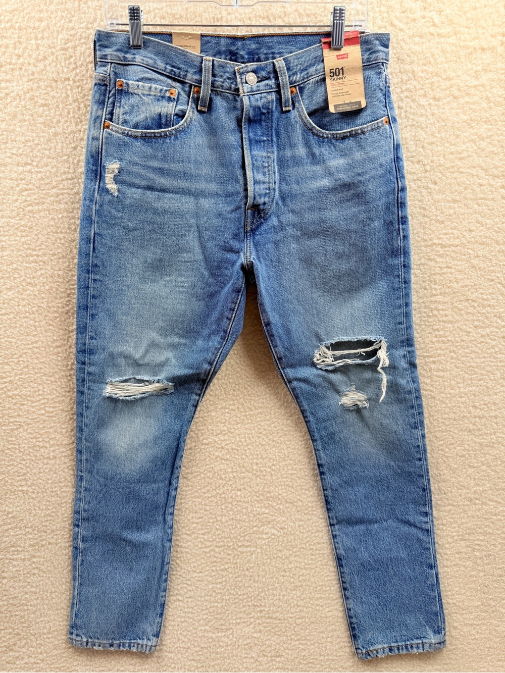 Levi's 501 Women’s Skinny High Rise Skinny Leg Jeans Button Fly Distressed 30
